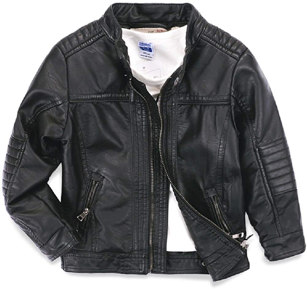 Boys Leather Jacket New Spring Children's Collar Motorcycle Faux Leather Zipper Coat