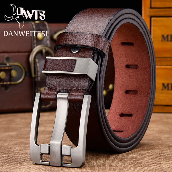 Leather belt with strap luxury pin buckle 
