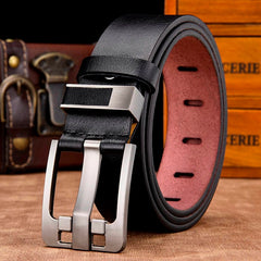 Leather belt with strap luxury pin buckle