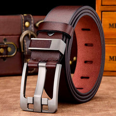 Leather belt with strap luxury pin buckle