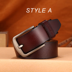 Leather belt with strap luxury pin buckle