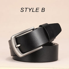 Leather belt with strap luxury pin buckle