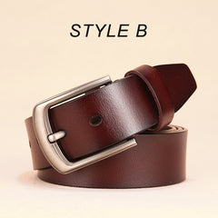 Leather belt with strap luxury pin buckle