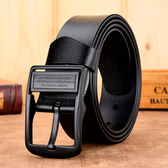 Leather belt with strap luxury pin buckle
