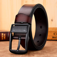 Leather belt with strap luxury pin buckle